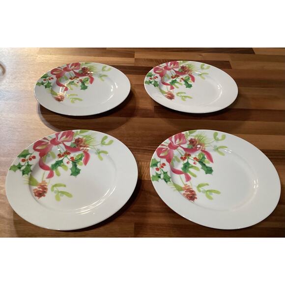 Paula Deen Dinnerware Christmas Wreath 8” Salad Dessert Plate Set Lot Of 4 - Picture 4 of 9